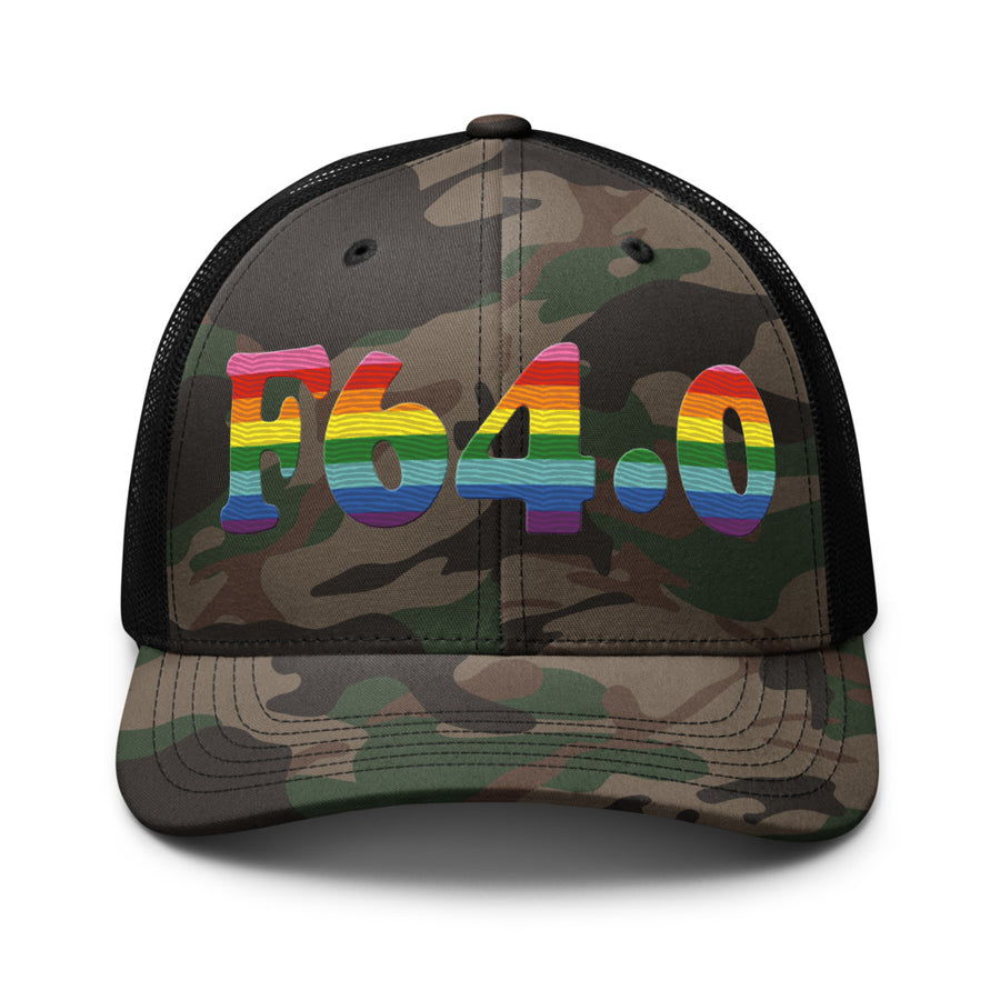 F64.0 Transsexualism: 8-Stripe Pride Camouflage Trucker Hat