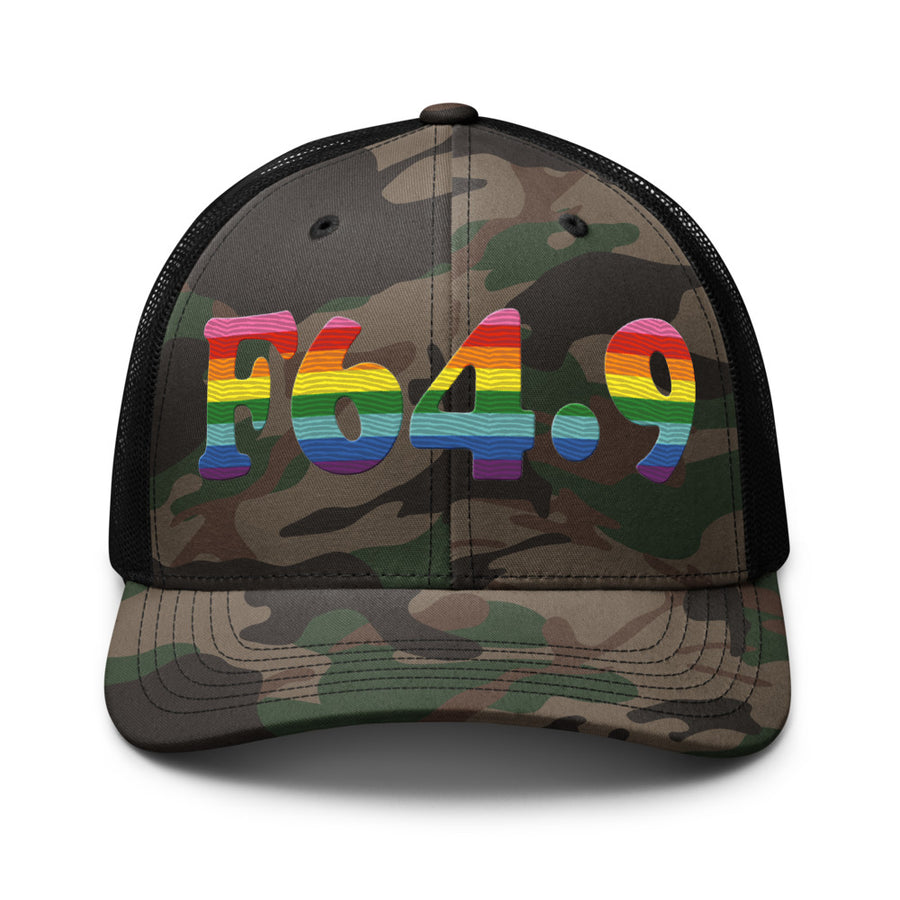 F64.9 Gender Identity Disorder, Unspecified: 8-Stripe Pride Camouflage Trucker Hat