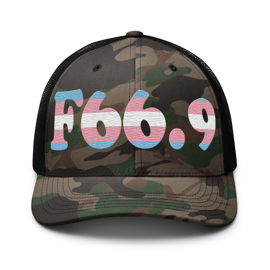 F66.9 Psychosexual Development Disorder, Unspecified: Trans Pride Camouflage Trucker Hat
