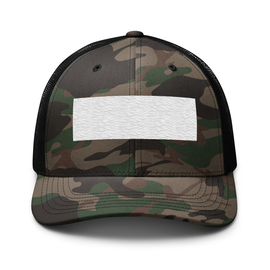 White-rectangle Camouflage Trucker Hat