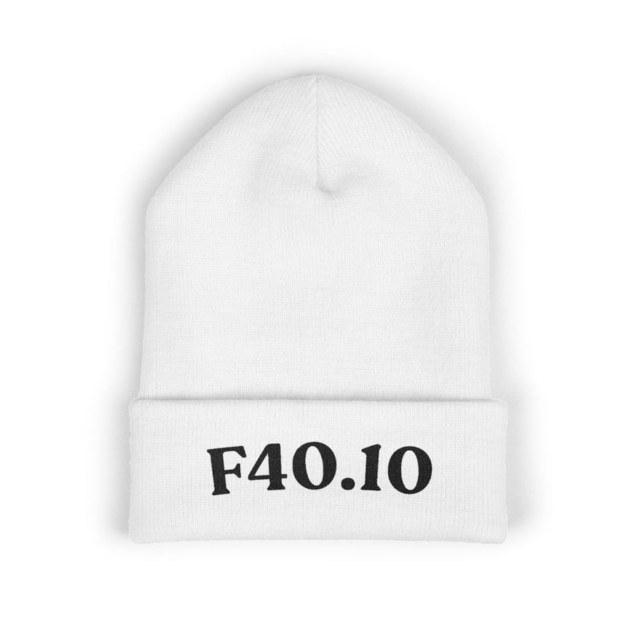 Black Thread on White Cuffed Beanie