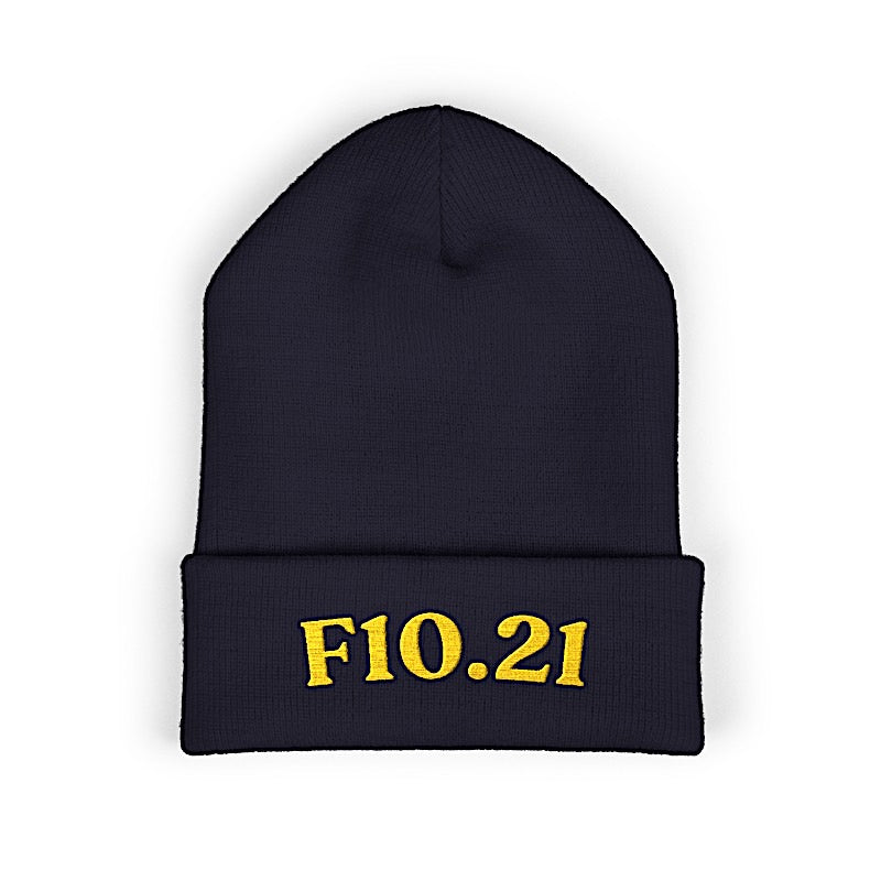 Gold Thread on Navy Cuffed Beanie