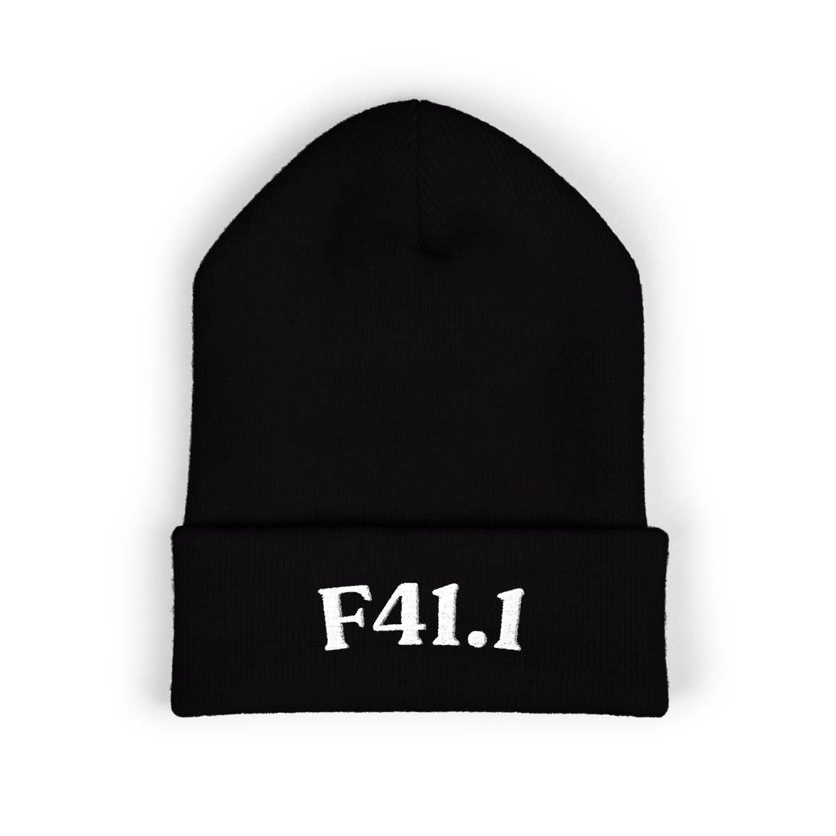White Thread on Black Cuffed Beanie