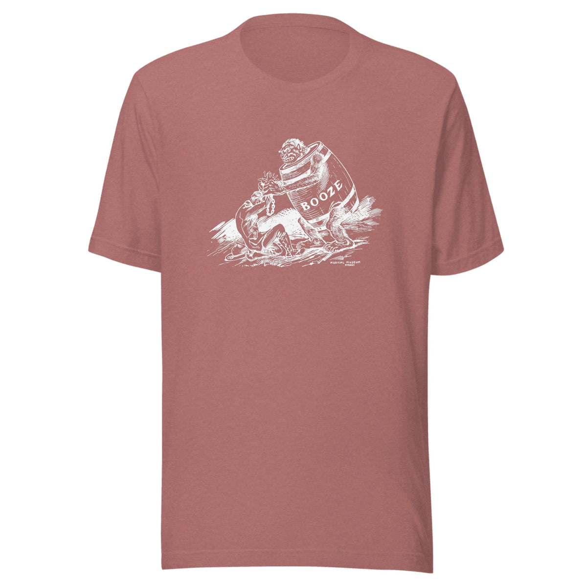 Booze, the official drink of the Medical Museum — Unisex / Heather Mauve (light print)